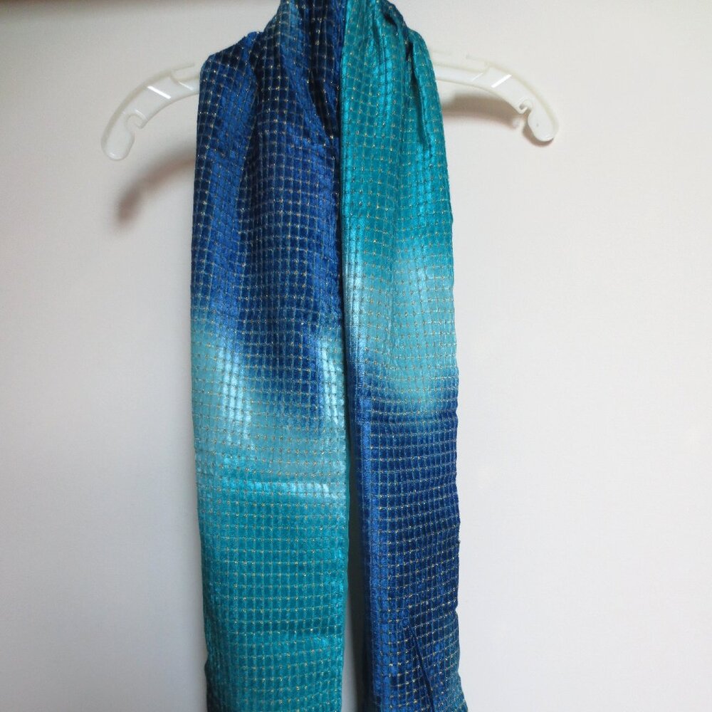Blue and Turquoise Scarf with Gold Metallic Thread